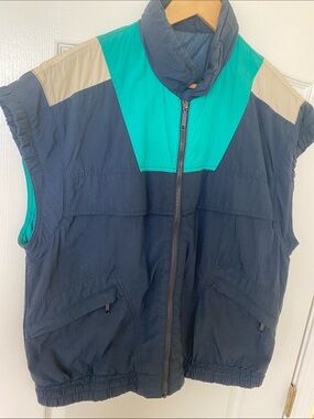 SALE !!! Men's Navy and Teal Zip-Front Puffer Vest